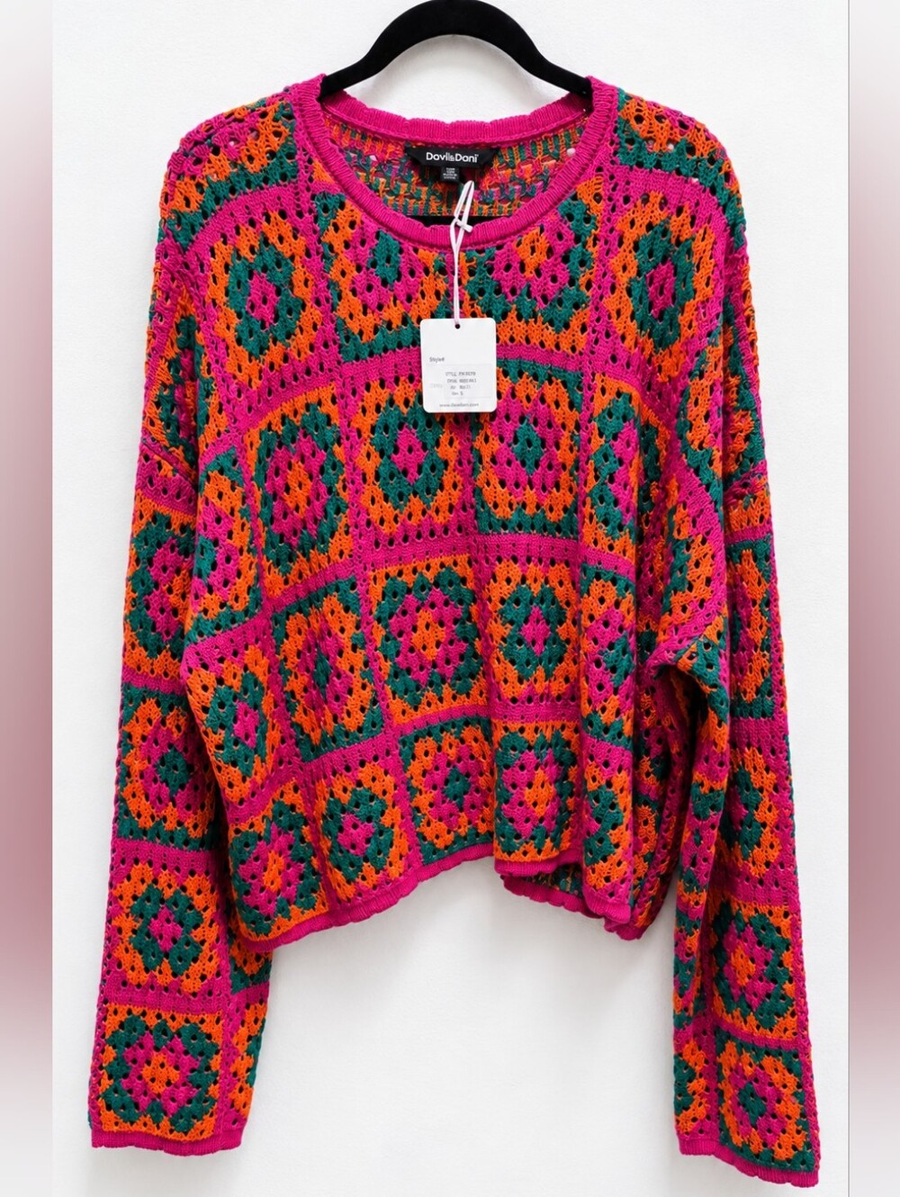 Davi & Dani Multicolor Crochet Knit Top – 1XL NWT